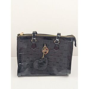 Juicy Couture Black Embossed Logo‎ Patent Leather Satchel Shoulder Bag Charm